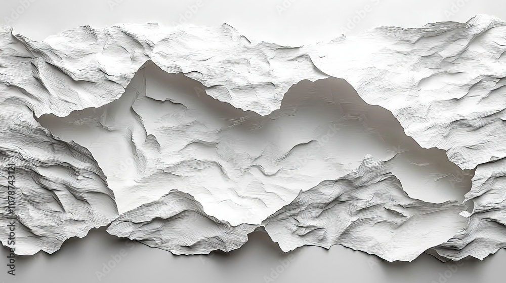 A textured white paper relief resembling mountains or landscapes. A textured white paper relief resembling mountains or landscapes.