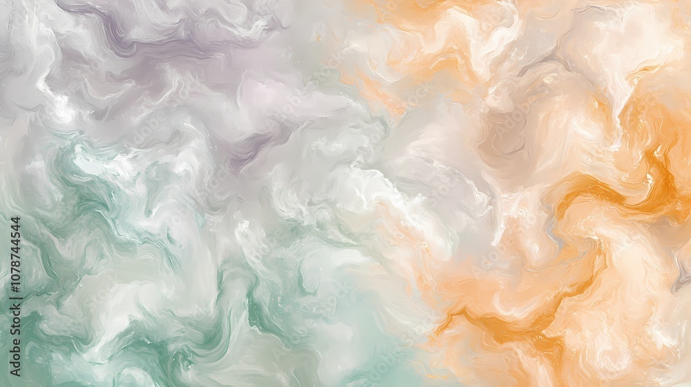 Abstract background displays a swirling mix of earthy tones in green, beige, orange, and lavender, creating a cloud-like, fluid appearance with a soft, organic texture and a sense of natural movement. Abstract background displays a swirling mix of earthy tones in green, beige, orange, and lavender, creating a cloud-like, fluid appearance with a soft, organic texture and a sense of natural movement.