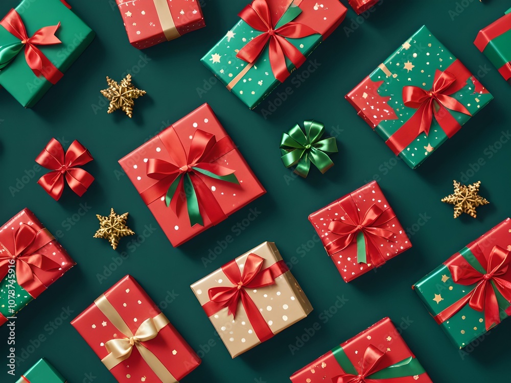 wallpaper representing small Christmas gift motifs. Gifts are wrapped with simple ribbons. They are arranged in patterns for a festive and joyful effect. wallpaper representing small Christmas gift motifs. Gifts are wrapped with simple ribbons. They are arranged in patterns for a festive and joyful effect.