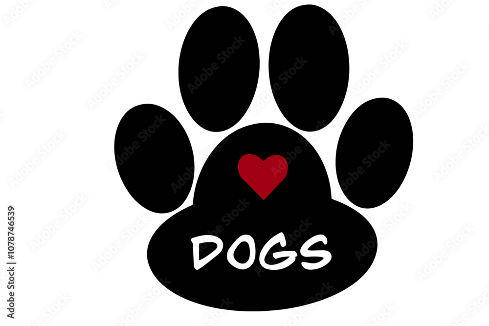 Dog paw print with the word dogs written inside Dog paw print with the word dogs written inside