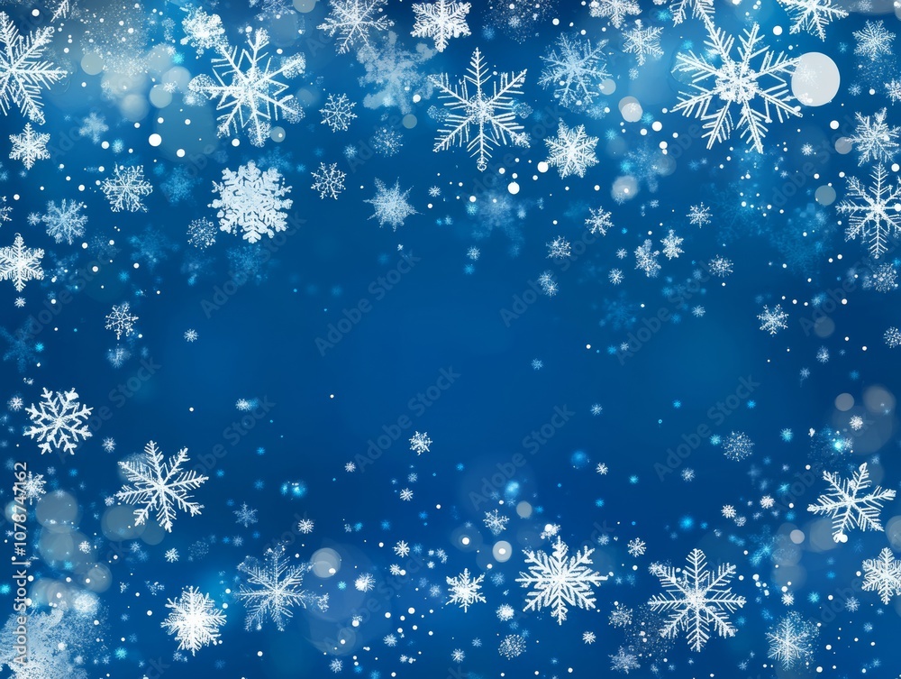 Blue background with snowflakes falling from the sky Blue background with snowflakes falling from the sky