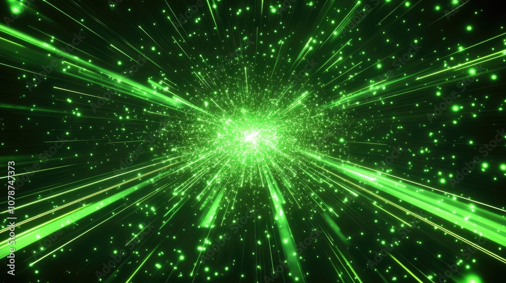 Abstract background with neon green rays of light shooting through space, evoking a sense of energy, speed, and futuristic power.