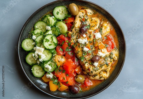 Mediterranean Chicken & Veggie Dish with Cucumber Salad photo