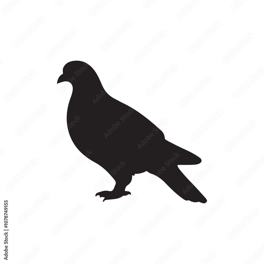 illustration of a pigeon silhouette vector art Illustration, Beautiful bird pigeon silhouette black icon vector art illustration