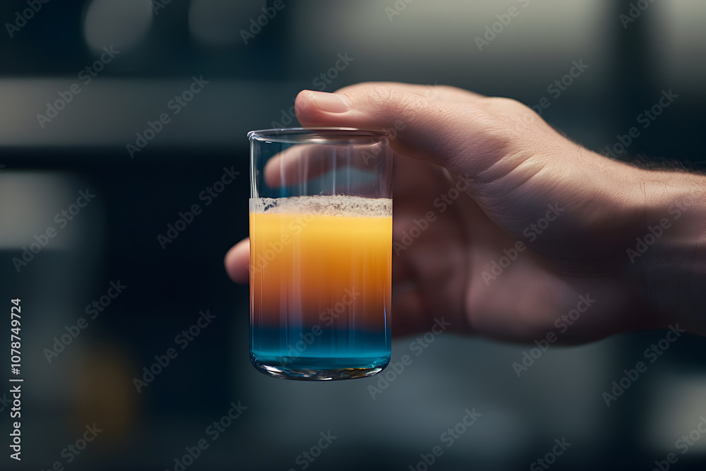 A close-up of a hand holding a beaker filled with a brightly colored liquid, showcasing a chemistry experiment. A chemist conducting research.
A close-up of a hand holding a beaker filled with a brightly colored liquid, showcasing a chemistry experiment. A chemist conducting research.