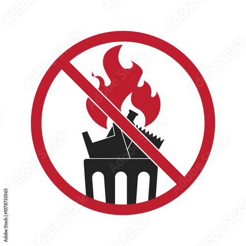 Isolated prohibition sign no burning trash, air polution rural public safety sign
