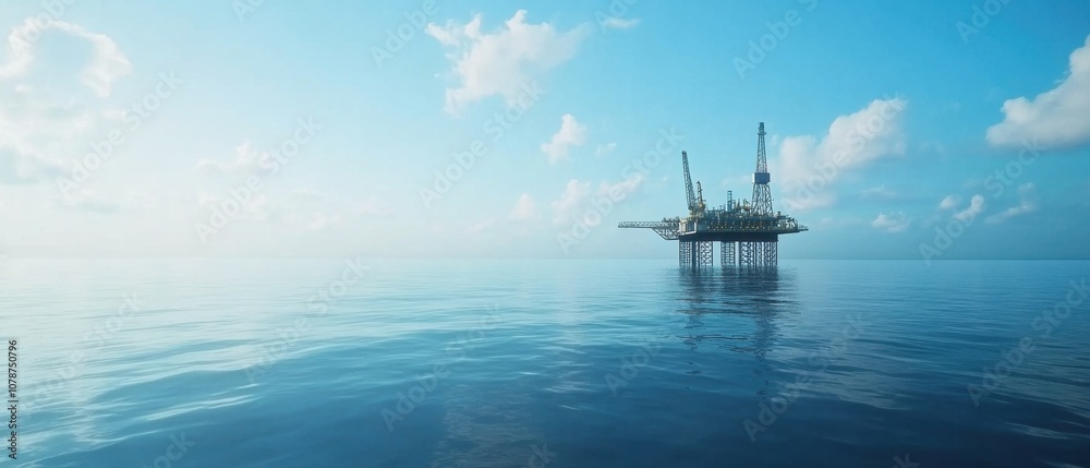 Oil rig in calm ocean under blue sky Oil rig in calm ocean under blue sky