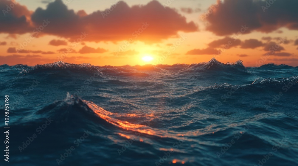 A breathtaking sunset over a vast ocean with rolling waves. A breathtaking sunset over a vast ocean with rolling waves.