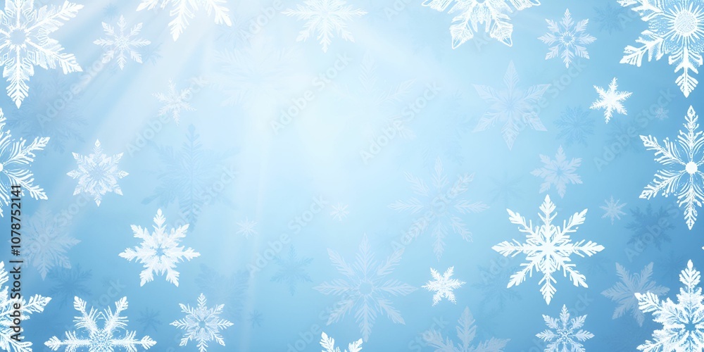 Intricate snowflake patterns, digital illustration, serene and magical atmosphere, cool blue and white color palette Intricate snowflake patterns, digital illustration, serene and magical atmosphere, cool blue and white color palette