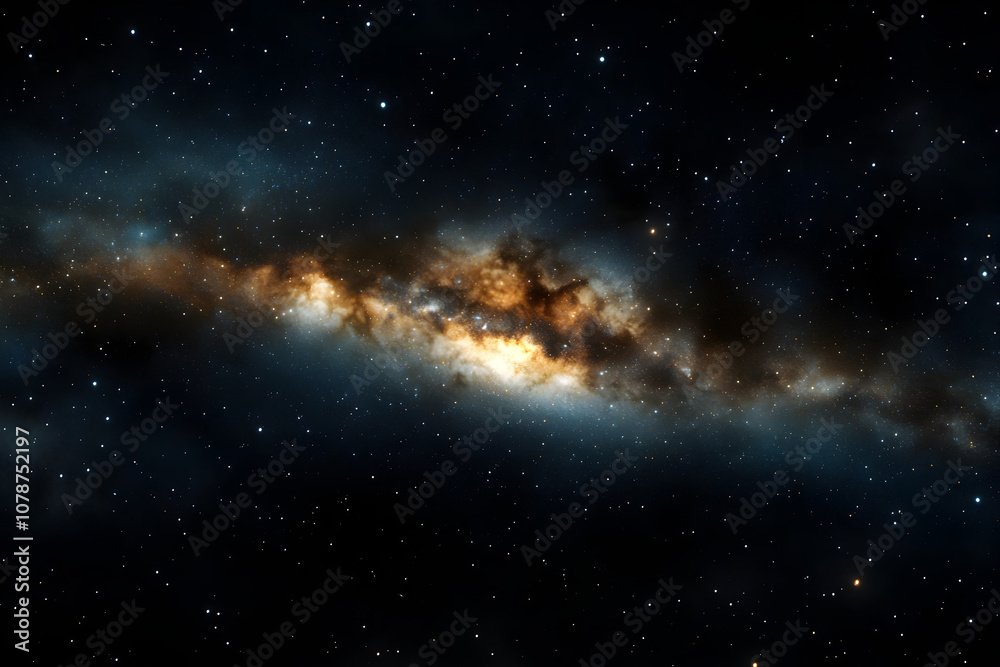 Naklejka premium A night sky filled with stars and a prominent Milky Way galaxy, capturing the beauty of the universe. An astrophotography scene.