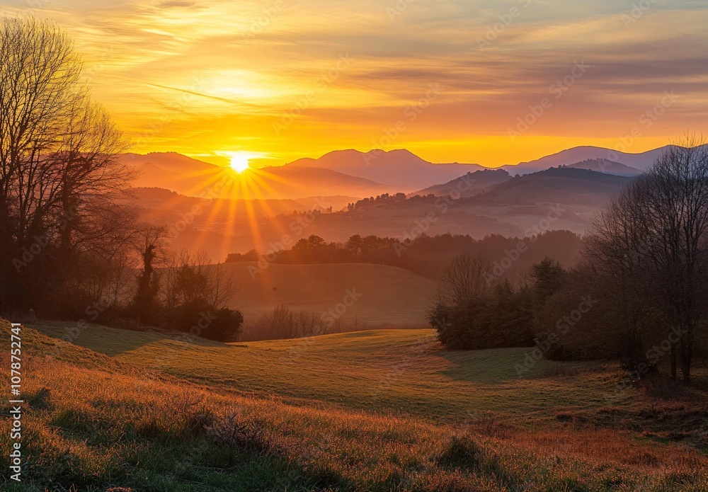 Golden Hour Sunrise Over Misty Mountains Golden Hour Sunrise Over Misty Mountains
