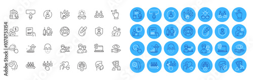 Correct checkbox, Smile and Couple line icons pack. Best glasses, Accounting, Computer fingerprint web icon. Security agency, Face recognition, Video conference pictogram. Bribe. Vector