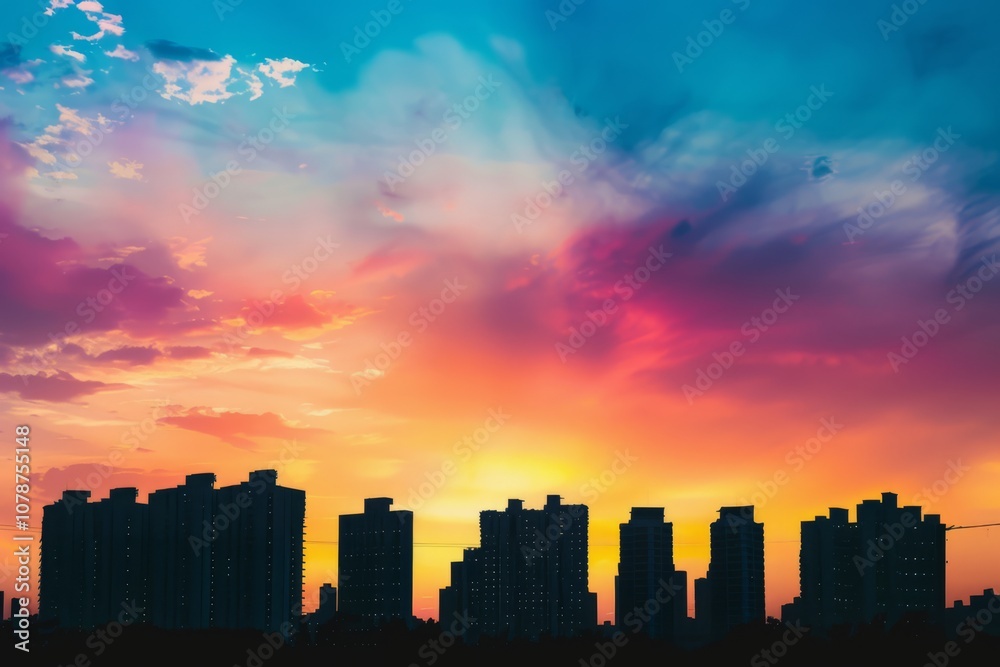 Colorful Silhouettes of Buildings at Sunset Colorful Silhouettes of Buildings at Sunset