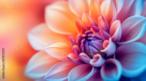 A detailed view of a bright and colorful flower in close-up holographic kaleidoscope wallpaper. Kaleidoscope. Illustration