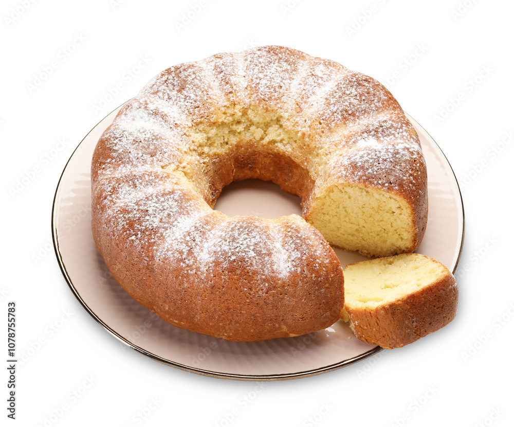 Freshly baked sponge cake isolated on white Freshly baked sponge cake isolated on white