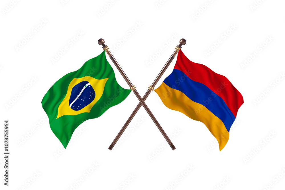 Naklejka premium Brazil Versus Armenia Two countries Flags background
