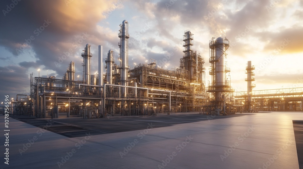 A large industrial plant with many tall towers A large industrial plant with many tall towers