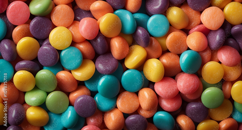 Colorful candy-coated chocolate pieces close-up Colorful candy-coated chocolate pieces close-up
