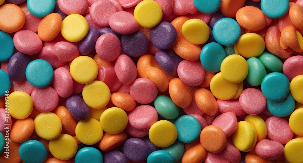 Colorful candy-coated chocolate pieces close-up Colorful candy-coated chocolate pieces close-up