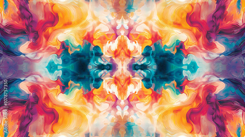 A kaleidoscope of swirling colors in an abstract pattern, reminiscent of cosmic swirls and gaseous clouds, showcases a vibrant, dynamic visual feast. Kaleidoscope. Illustration