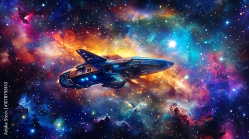 Wallpaper Mural Futuristic anime spaceship flying through a starry galaxy Torontodigital.ca