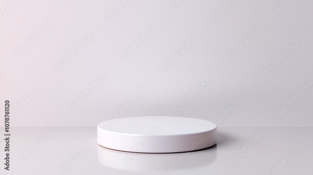 White cylindrical podium on a white background with a reflection. Ideal for product displays and presentations. White cylindrical podium on a white background with a reflection. Ideal for product displays and presentations.