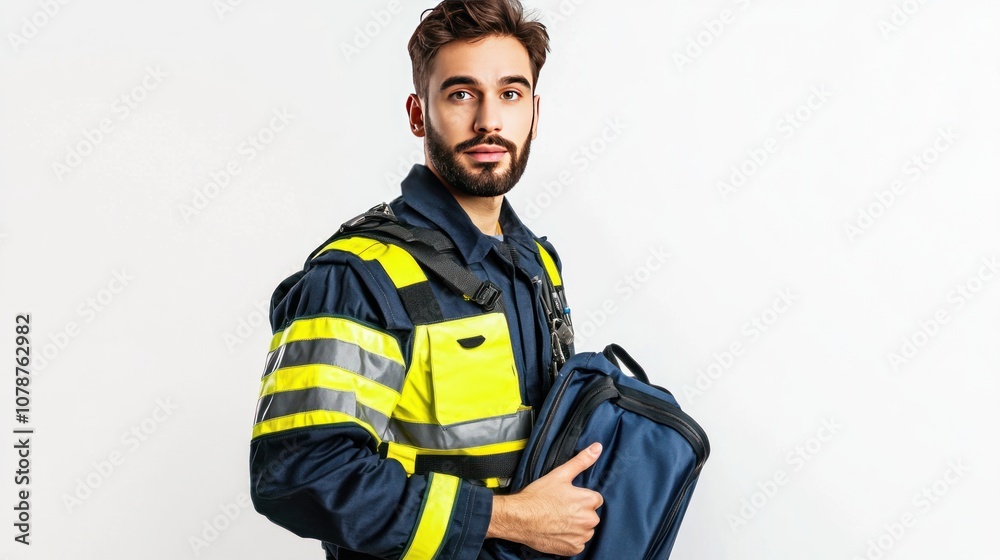 Portrait of a Paramedic with a Backpack Portrait of a Paramedic with a Backpack