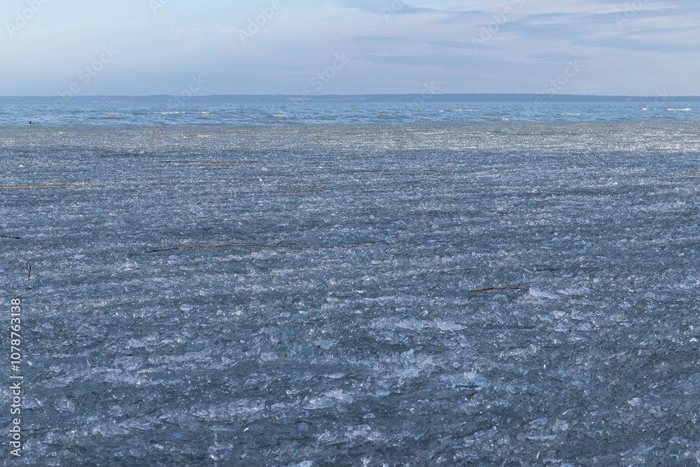 Frozen lake with ice sheets. Frozen lake with ice sheets.
