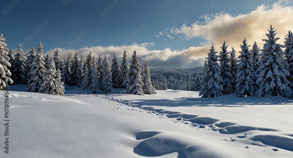 Snow-covered pine forest under clear blue sky in winter landscape3 Snow-covered pine forest under clear blue sky in winter landscape3