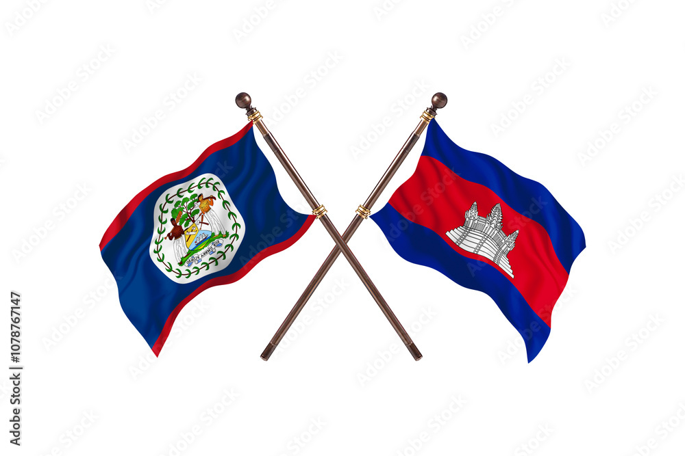 Belize Versus Cambodia  Two countries Flags background