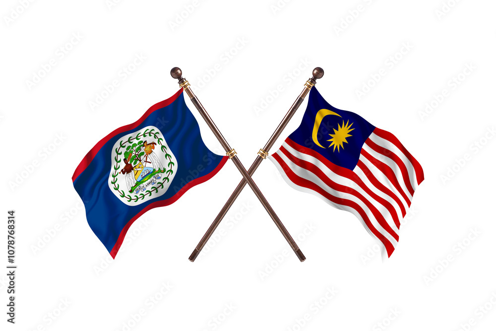 Belize Versus Malaysia  Two countries Flags background
