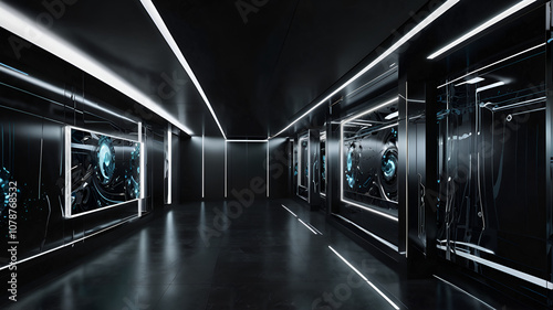 A sleekly modern black wall decoration, crafted by artificial intelligence, exudes a striking presence in any room. The intricate design features intricate patterns of glistening onyx and jet black.