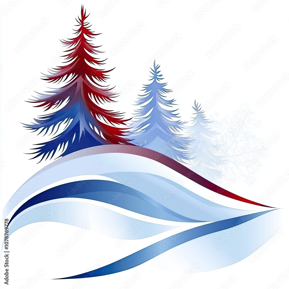Winter Event Logo Featuring Stylized Red and Blue Pine Trees Against a Snowy Landscape Backdrop Winter Event Logo Featuring Stylized Red and Blue Pine Trees Against a Snowy Landscape Backdrop
