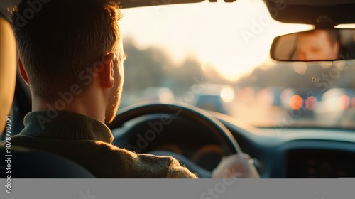 Man Driving at Sunset photo