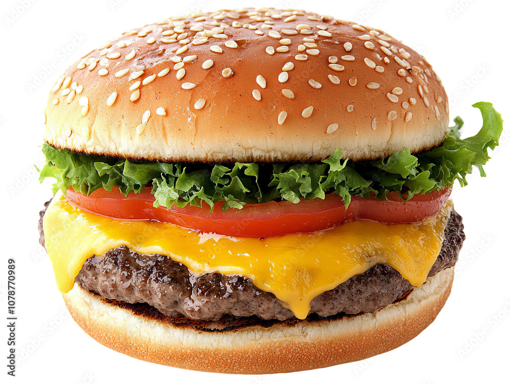 A hamburger with cheese and lettuce on top