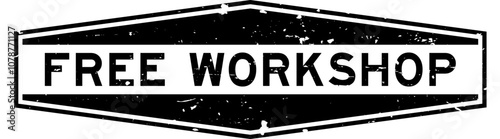 Grunge black free workshop word hexagon seal stamp on white background