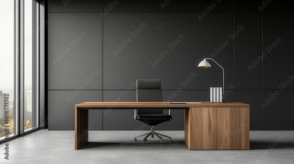 Minimalist executive office with a sleek desk, clean lines, and minimal decor, offering a serene space for decisionmaking Minimalist executive office with a sleek desk, clean lines, and minimal decor, offering a serene space for decisionmaking