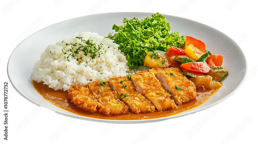 A plate of food with rice, meat, and vegetables A plate of food with rice, meat, and vegetables