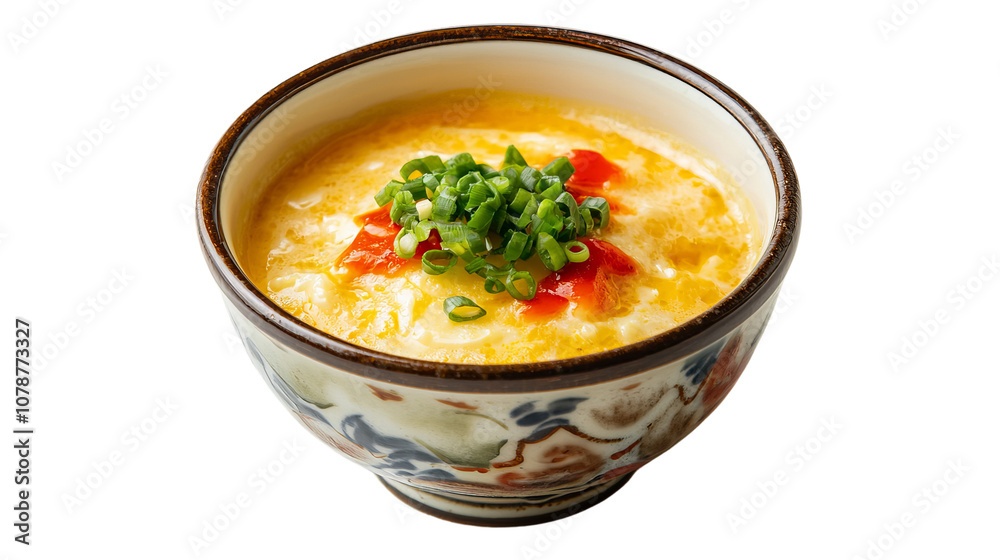 A bowl of food with a green garnish on top A bowl of food with a green garnish on top