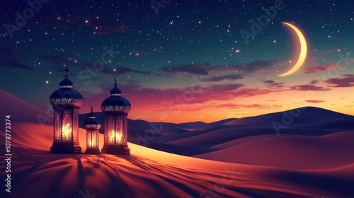 Illuminated Lanterns in a Desert Nightscape