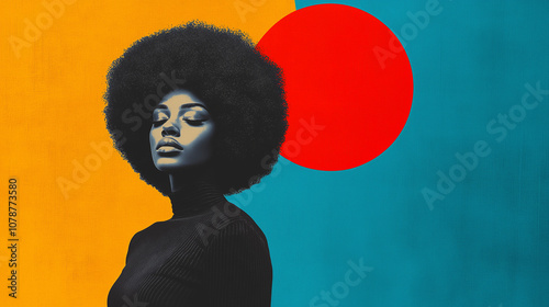 70's style Pop Art Cartoons Photo Effect Woman Portrait with copy space.