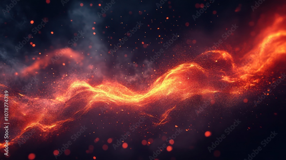 Abstract fire wave with sparks and smoke on dark background. Abstract fire wave with sparks and smoke on dark background.