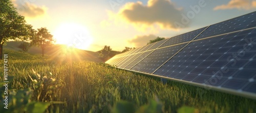 Solar Panel Farm at Sunset