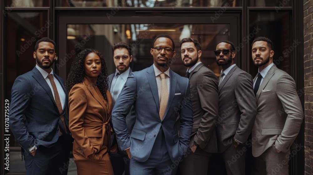 A group of men and women in suits and ties pose for a photo A group of men and women in suits and ties pose for a photo