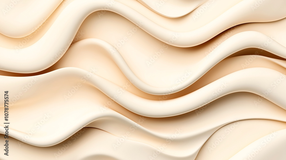 Obraz premium Abstract flowing waves background in soft beige and cream tones with smooth curved patterns resembling fabric or liquid movement.