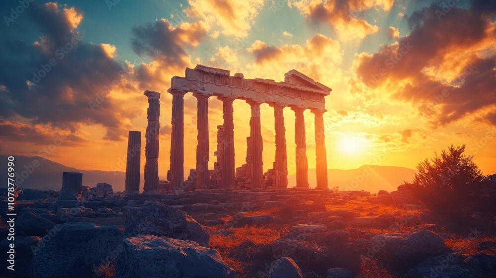 Naklejka premium Ancient Temple at Sunset