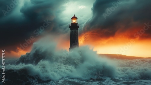 Lighthouse in a Stormy Sea