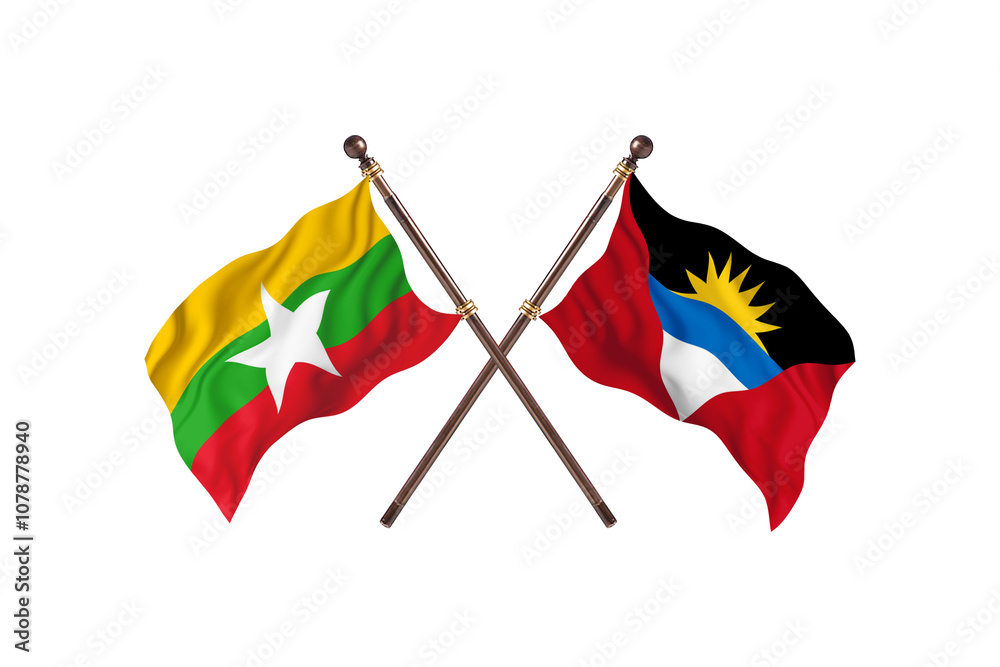 Burma Versus Antigua and Barbuda Two countries Flags background Burma Versus Antigua and Barbuda Two countries Flags background