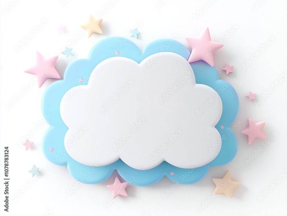 Blank Pastel Cloud Shaped Sign with Delicate Star Border on White Background Blank Pastel Cloud Shaped Sign with Delicate Star Border on White Background
