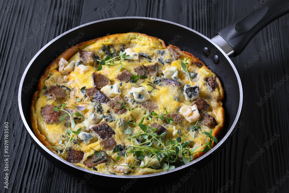 omelette with blue cheese, rye croutons and thyme omelette with blue cheese, rye croutons and thyme